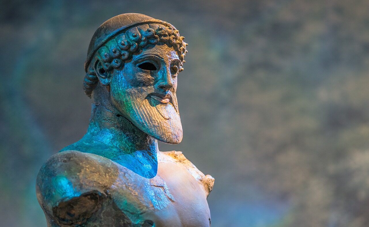 Image représentant le buste en bronze de Poséidon, dieu grec