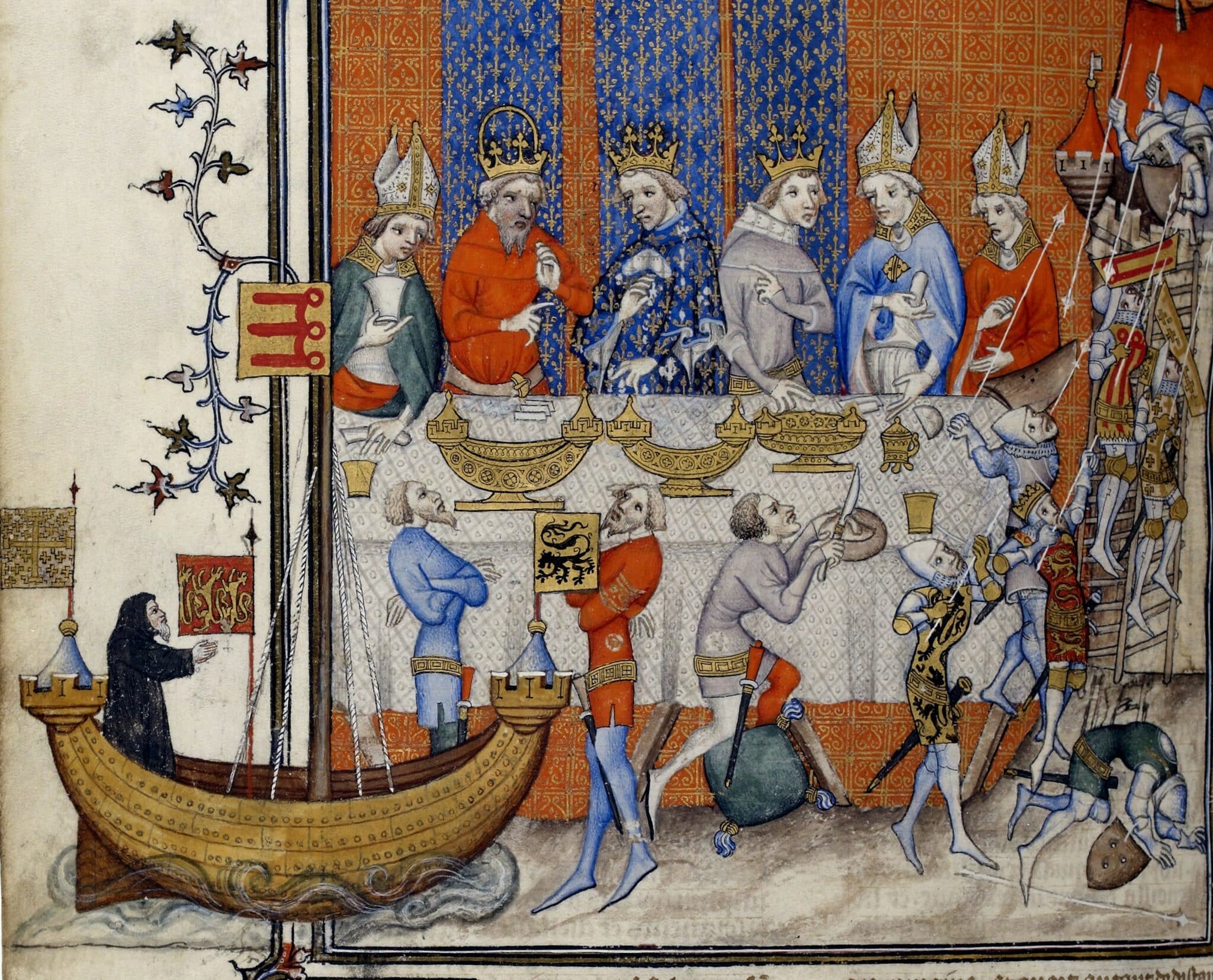 Enluminure, "Le Banquet de Charles IV" tirée d'un manuscrit médiéval