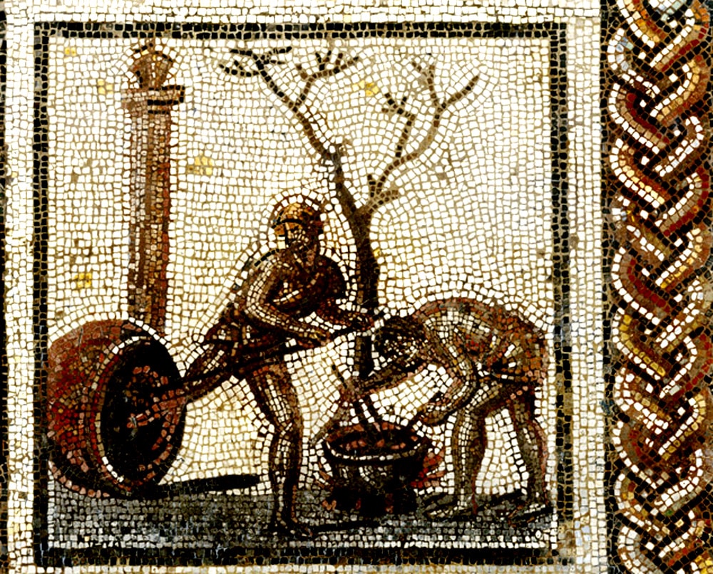 Mosaïque romaine de Saint-Romain-en-Gal, poissage des Dolia